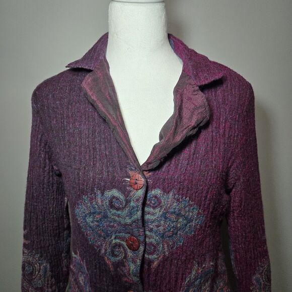 Coldwater Creek Womens Purple Paisley Button Lightweight‎ Wool Jacket Sz 14 - Picture 4 of 10